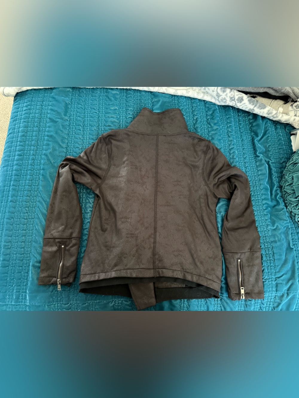 Black Faux Leather Zip Cuff Jacket